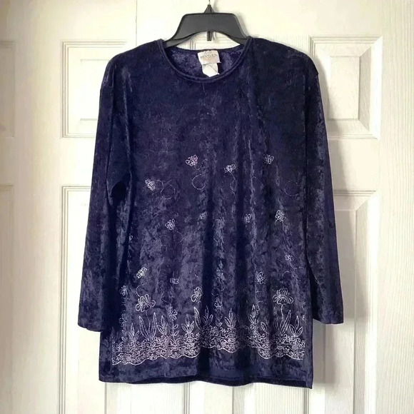 BENTLEY BLUE VELVET EMBROIDERED TOP SIZE Large fairy goth - Picture 1 of 6
